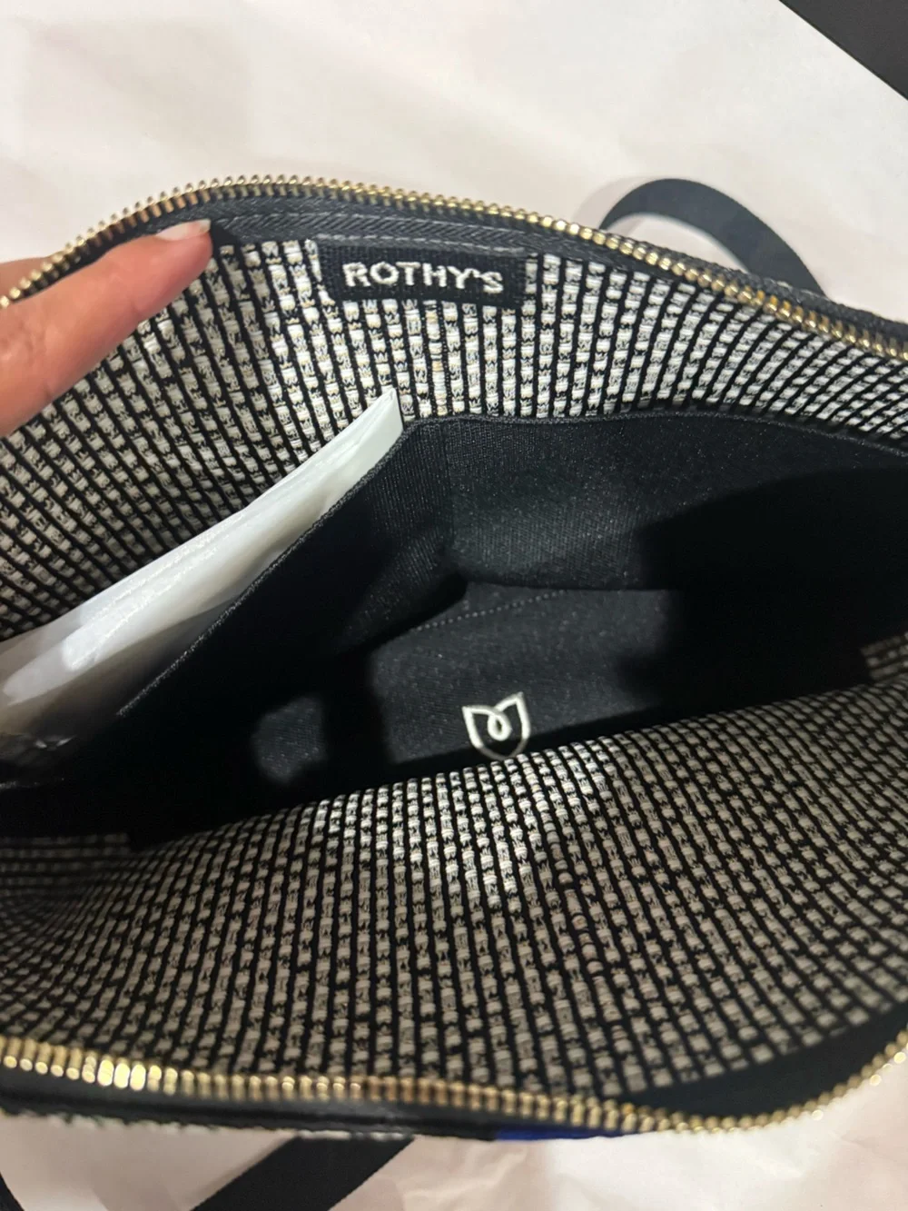 Rothy’s Textured Black and White Crossbody Bag with Adjustable Strap NWT